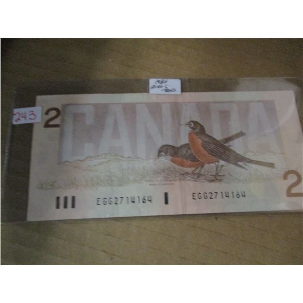 1986 BIRD SERIES CANADA $2 BILL