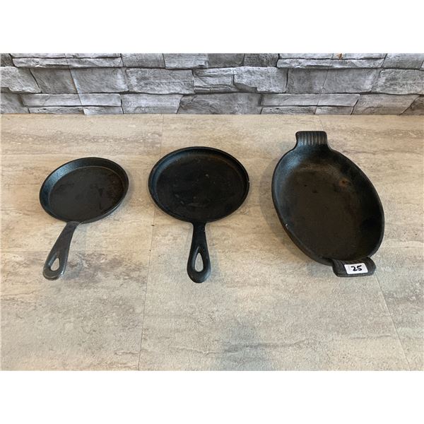 Lot of 3 Cast Iron Pans Small