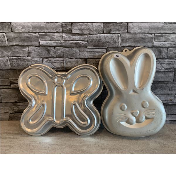 Lot of 2 Butterfly Bunny  Figures Aluminum  Cake Pans