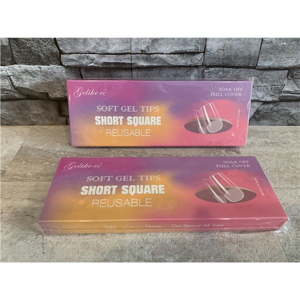 Lot of 2 Soft Gel Tips Short Square Reusable 300 Pcs 12 Sizes