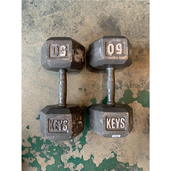 Lot of 2 Keys 50 Pound Barbell Weights Solid Steel