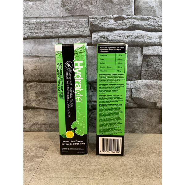 Lot of 2 HydraLyte Effervescent Electrolyte Tablets - Lemon Lime Flavour - 20 Tablets