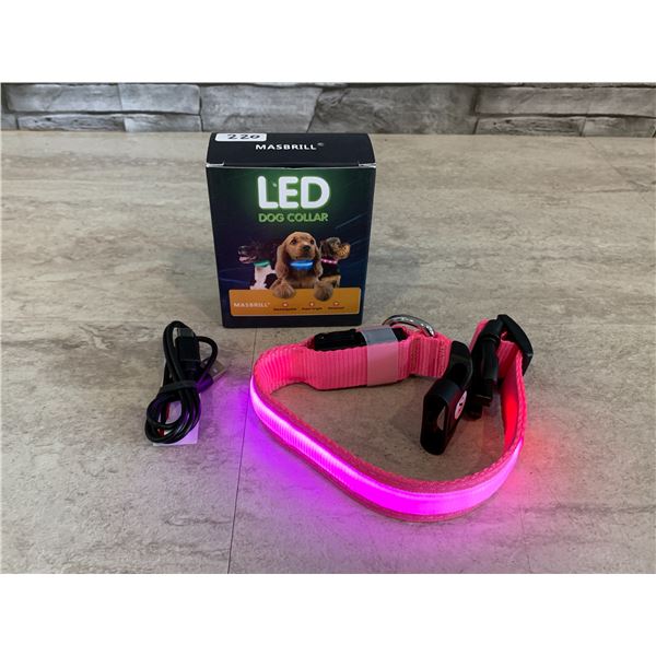 Small MASBRILL Light-Up Pink LED Dog Collar - Rechargeable