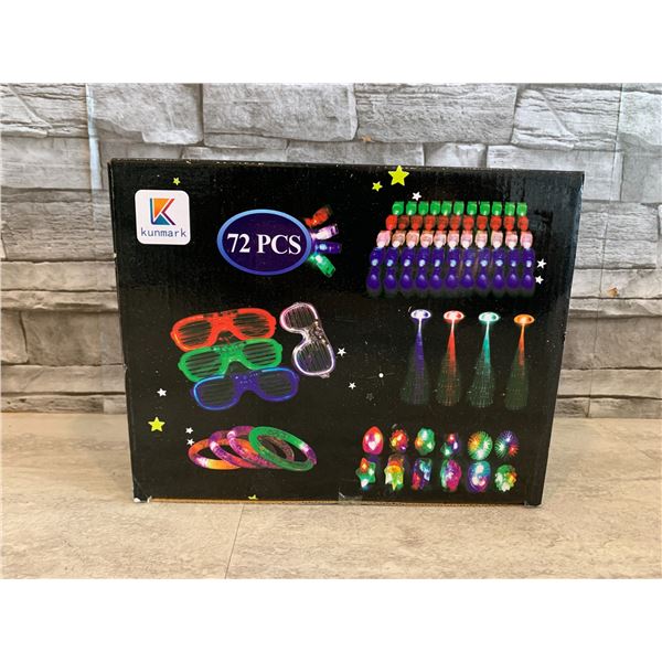 74 Pcs Lot of Light-Up Party Supplies - Includes: Finger Lights/ Rings/ Hair Lights/ Bracelets/ Fras
