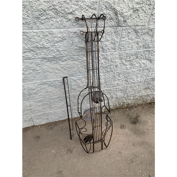 Thick Metal Steel Wire Violin Decorative Sculpture - About 4 Feet Tall