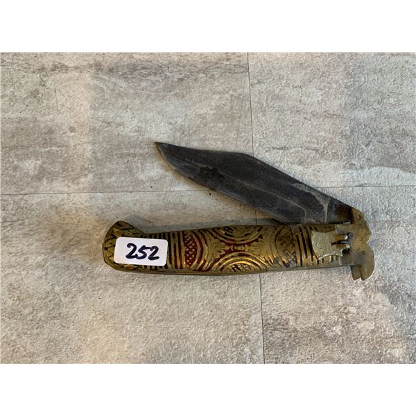 Antique Brass Handle Folding Knife - Switch Blade Style - Needs a bit of Grease