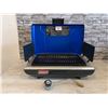 Image 1 : Coleman Camping Propane Table Top Grill Model 9924 Blue Left Side Hinge Needs Adjustment