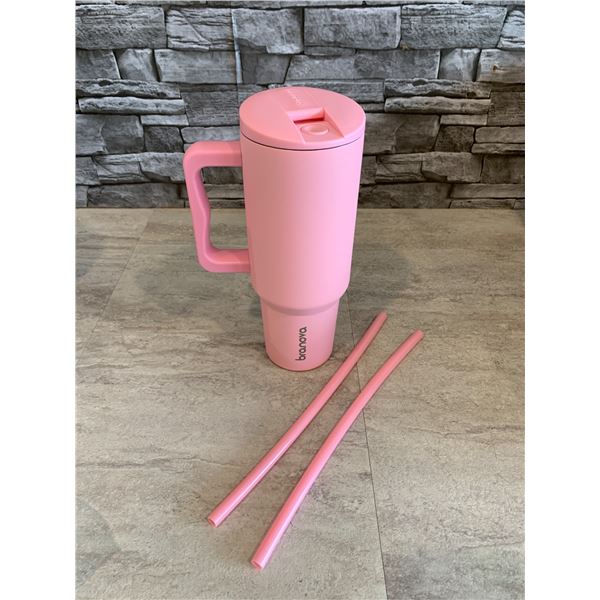 Branova Tumbler 40oz Double Layered Vacuum Insuated With Straw, Lid, and Handle in Rose Pink