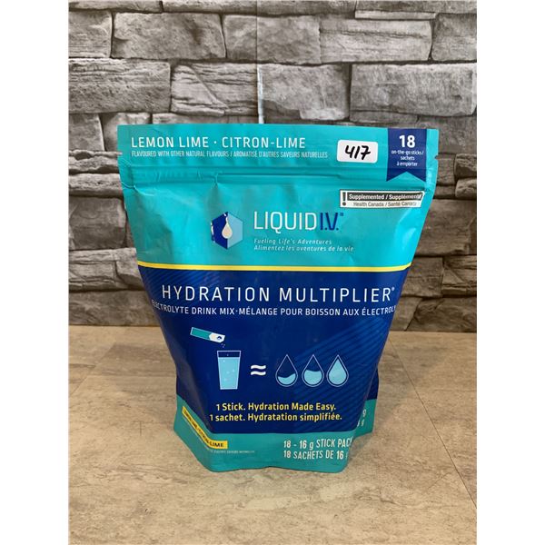 Liquid IV Hydration Multiplier Electrolyte Drink Mix Lemon Lime 18x 16g Stick Packs