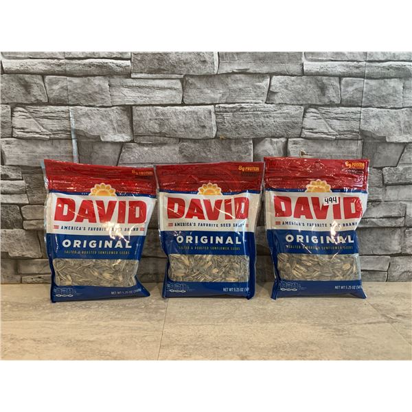 Lot of 3 DAVID Original Salted & Roasted Sunflower Seeds