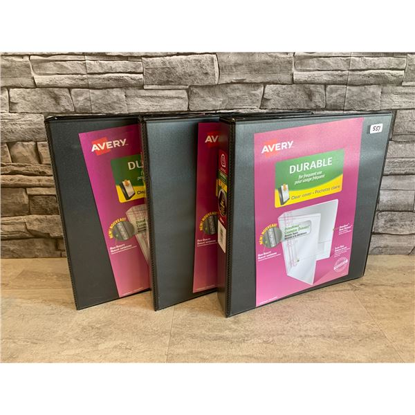 Lot of 3 Avery Durable Clear Cover Binders