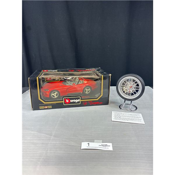 1/18th Scale Dodge Viper w/ Rubber Tire Desk Clock in Boxes