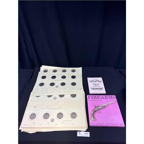 Lot of Target Practice Sheets, Firearms Book and Wolf and Coyote Trapping