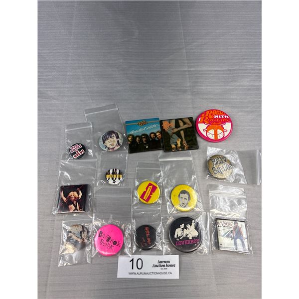 14 Vintage Rock Badges, Springsteen, Pete Townsend, Loverboy, Bangkok Shock, Iggy Pop +