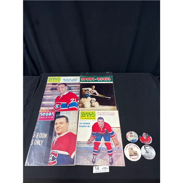 4 Vintage Montreal Canadian Pins Patrick Roy, Maurice Richard, Ken Dryden and Forum and 4 1950s/60s 
