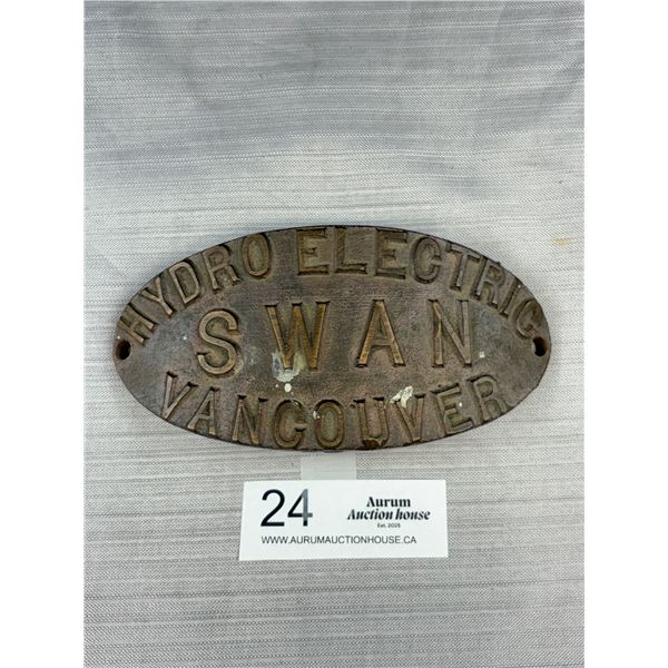 Old Heavy Swan B.C. Hydro Plaque