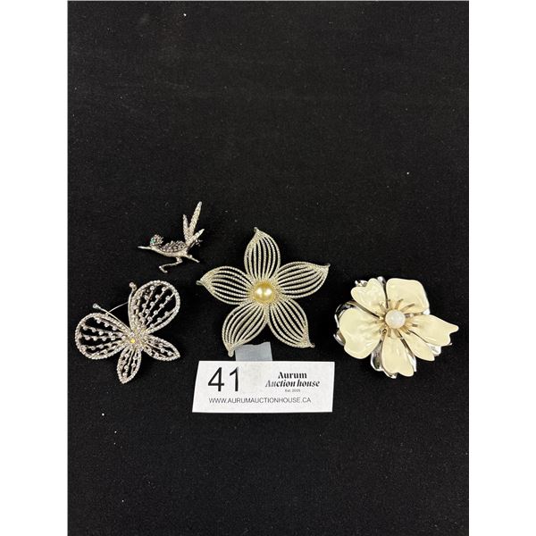 Antique Flower Brooches Rhinestone Butterfly