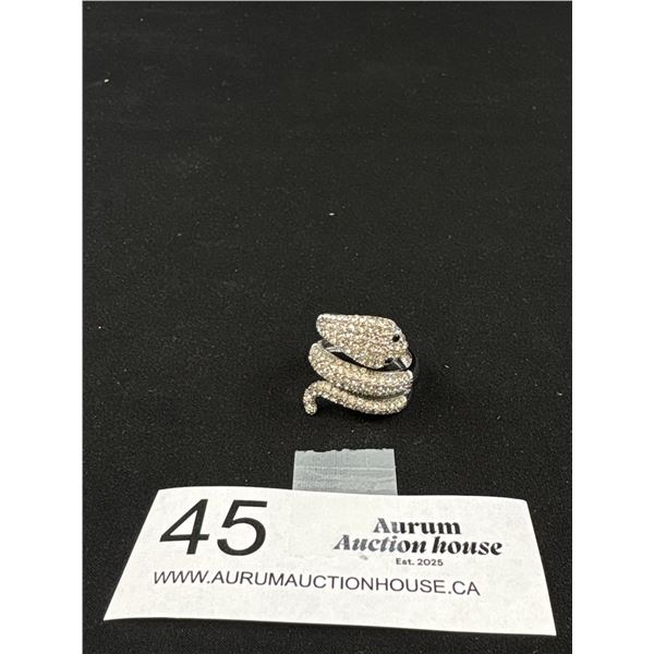 Vintage Large Gem Encrusted Silver Snake Ring