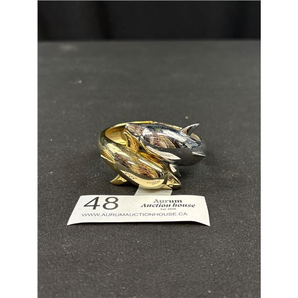 Vintage Hinged Gold and Silver Cuff Bangle Dolphins Very Nice