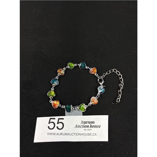 Vintage Silver Genuine Abalone Heart Bracelet