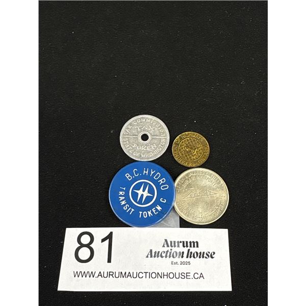 4 Old Tokens Including B.C. Hydro Transit Token