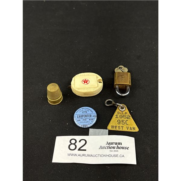 Small 5 Pc Collectables Lot Including 1952 Dog License