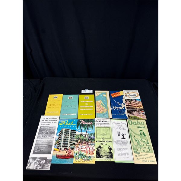 12 Vintage Maps + Hotel Guides 1950s + 60s Australia + Hawaii