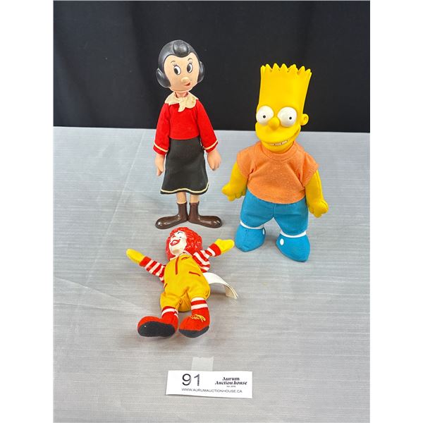 Bart Simpson Ronald McDonald and Olive Oyl Figurines