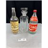Image 1 : Vintage Paper Label Canadian Rye Whiskey Bottle + Decanter and Old Coke Bottle w/ Label