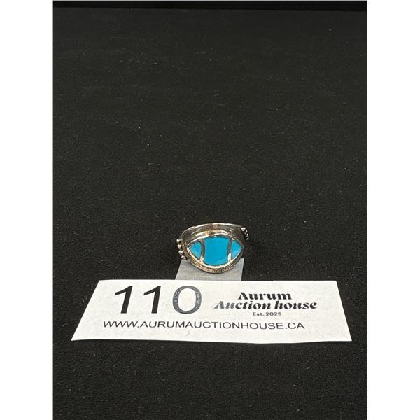 Vintage Native American Sterling Silver Turqouise Inlay Band Ring