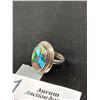 Image 2 : Vintage Handmade Sterling Silver Oval Dahlia Copper Turqouise Ring Size - 7 - 6.9 Grams - Marked and