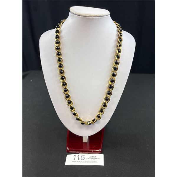 Vintage Signed Napier 24" Black Beads with Gold Necklace
