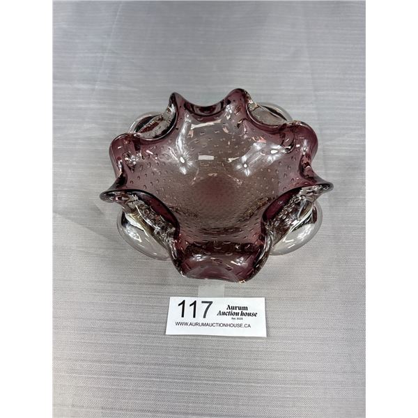 Vintage Murano Italian Amethyst Bullicante Bubble Art Glass Bowl Ashtray