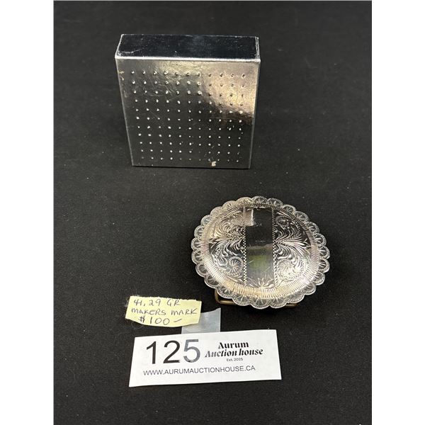 Vintage 925 Sterling Silver Round Etched Belt Buckle Slide Mexico - 41.29 Grams - 3" Across - Marked