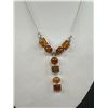 Image 2 : Vintage 925 Sterling Silver Amber Drop Necklace 18"  Chain and  1.75" Drop Pendant - 14.09 Grams - M