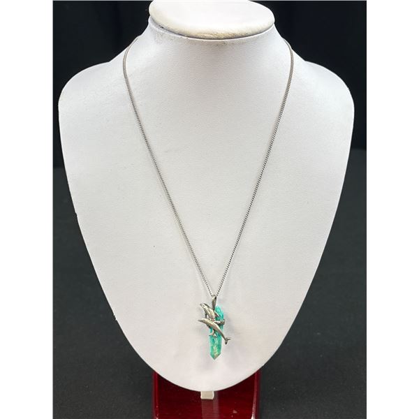925 Sterling Silver Necklace and Pendant 20" Curb Link Chain and 1.5" Dolphin Pendant Wrapped Around