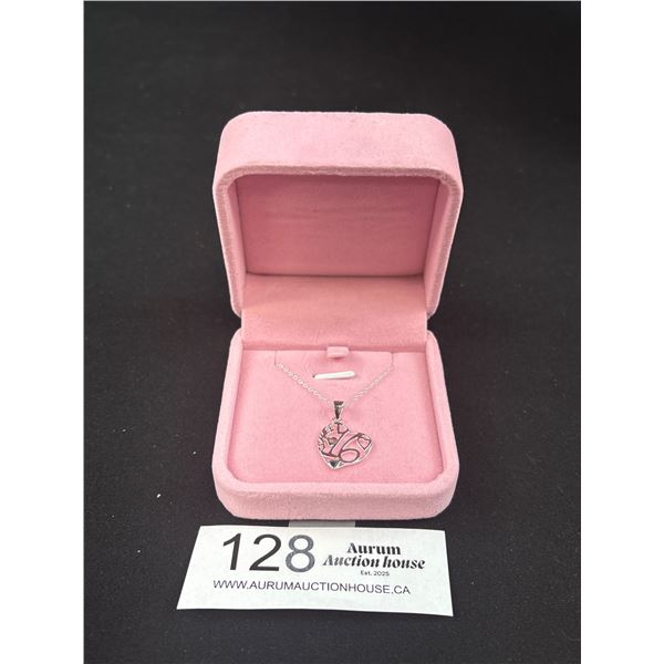 925 Sterling Silver Necklace and Pendant 18" Chain and Sweet 16 Pendant - Marked and Tested Like New