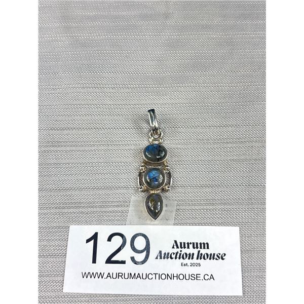 Vintage 925 Sterling Silver Labradorite Pendant - 2" Long Including Bail - 6.33 Grams - Marked and T