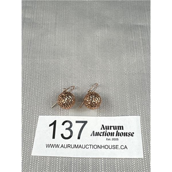 10K Rose Gold Open Work 11mm Bail Drop Hook Earrings - 1.24 Grams - Marked and Tested