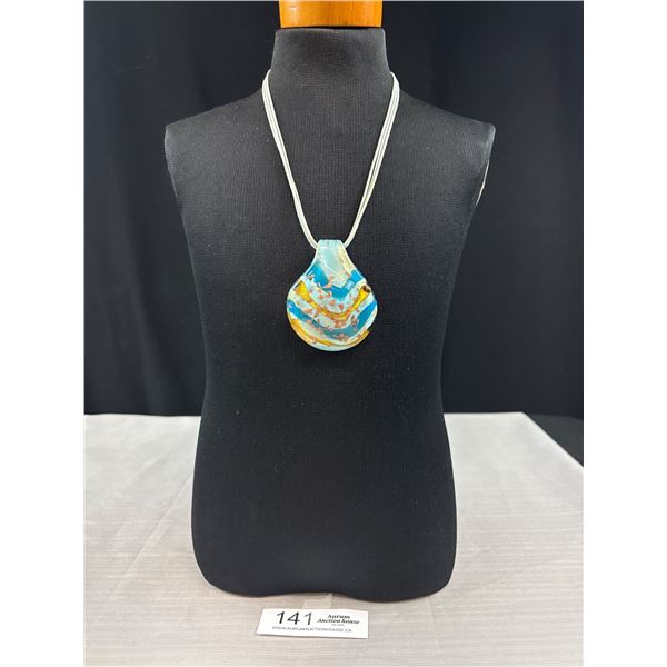 Signed Venetiarum Made in Murano Art Glass 3" x 2.25" Pendant w/ 925 Sterling Silver Clasp and Findi