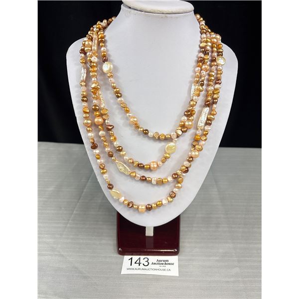 Signed PJS 925 Sterling Silver Unique Clasp on 4 Strand Real Freshwater, Baroque, Coin Pearl Necklac