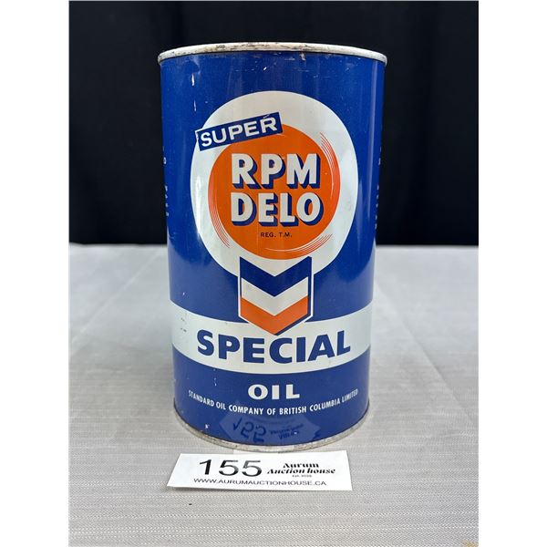 Empty vintage RPM Dello Special oil tin