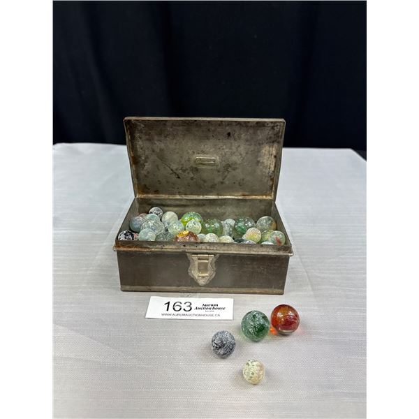 Vintage Tin Box Full of Old Marbles