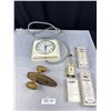 Image 1 : Vintage Lot Old Wall Clock Brass Doorhandle and Perry Davis Painkiller in Original Boxes