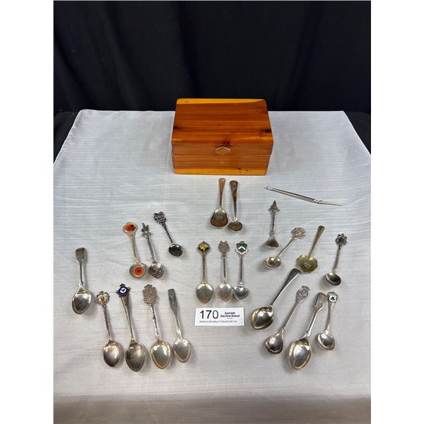 Old Wooden Box Filled With Souvenir Spoons