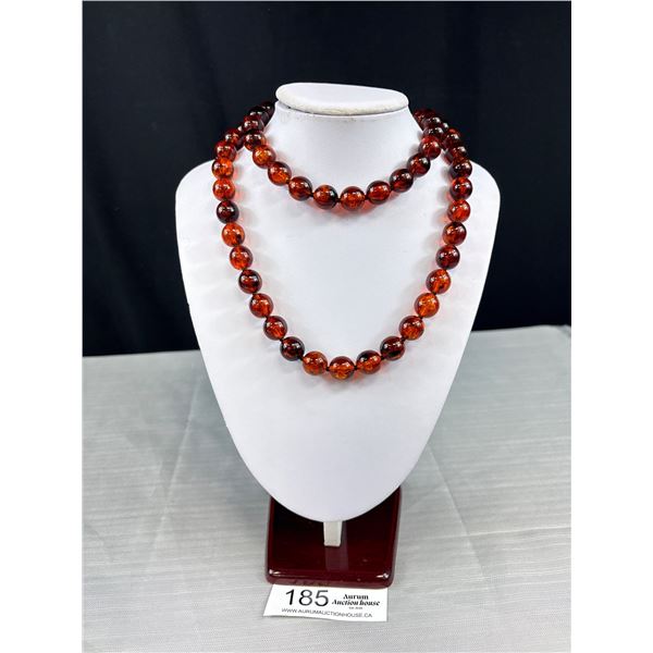 Vintage Amber Bead Necklace hand knotted with barrel clasp