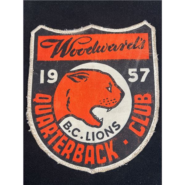 Hard to find 1957 BC Lions Woodwards Quaterback Club Patch