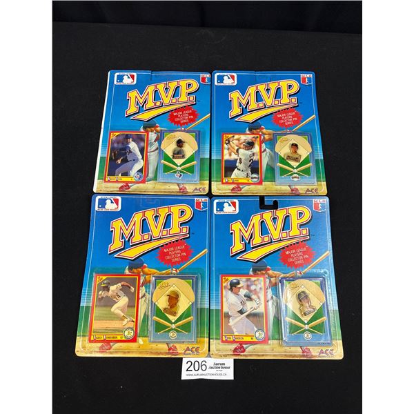 Lot of 4 1990 Major League Collector Pin and Trading Card Still Sealed in Package