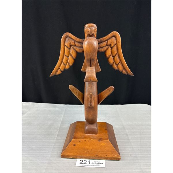 13" Tall Vintage West Coast Native Carved Totem Pole Killer Whale and Eagle