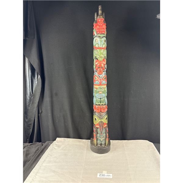 Very Old 33" Tall West Coast Native Totem Pole With Nice Colours and Detail Very Nice